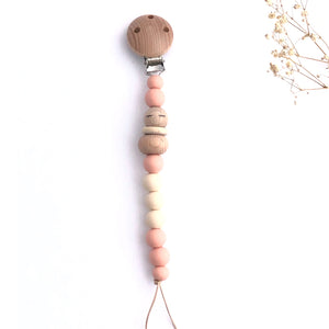 Chupetero silicona y madera Melocotón y Beige