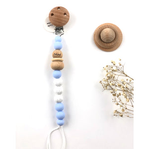 Chupetero silicona y madera azúl