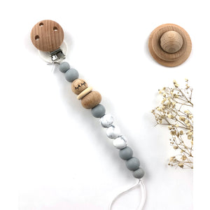 Chupetero silicona y madera gris