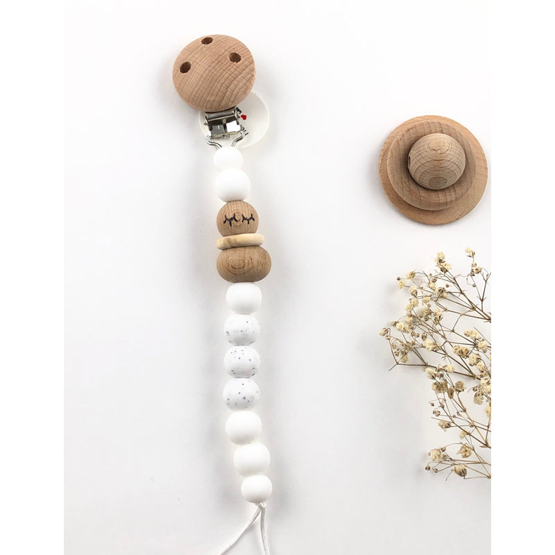 Chupetero silicona y madera blanco