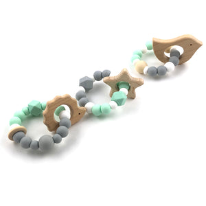 Mordedores silicona en tonos mint y gris